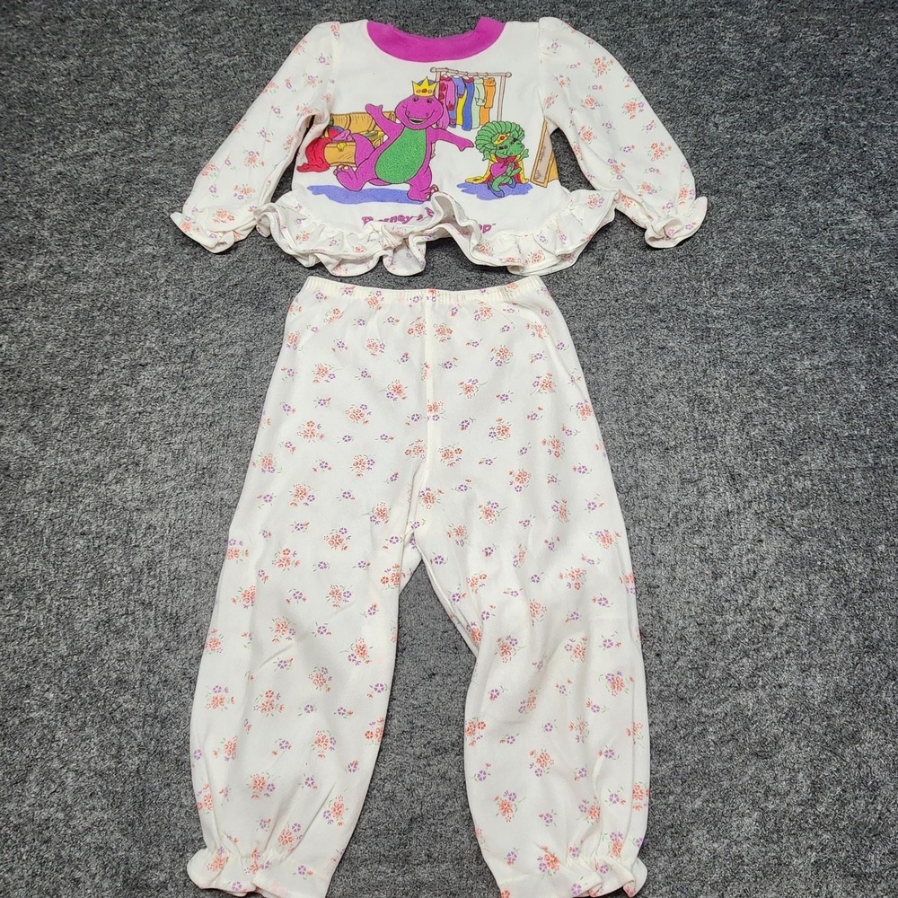 Barney Baby Bop Vintage 1992 Lyons Toddler Girls Sleepwear Pajama PJ Set 4T